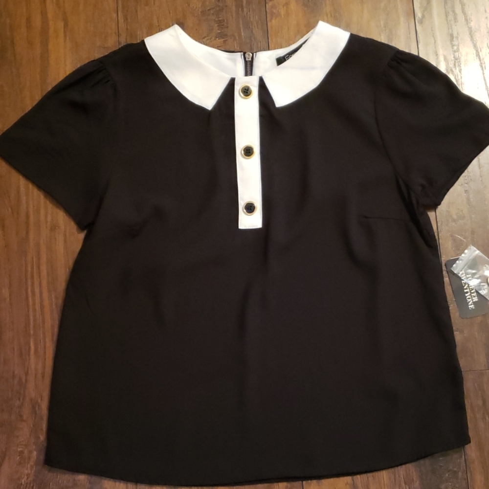 Forever 21 black blouse with white mock collar